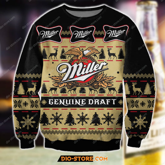 3D All Over Print Miller Genuine Draft Beer Ugly Christmas Sweater Hoodie All Over Printed