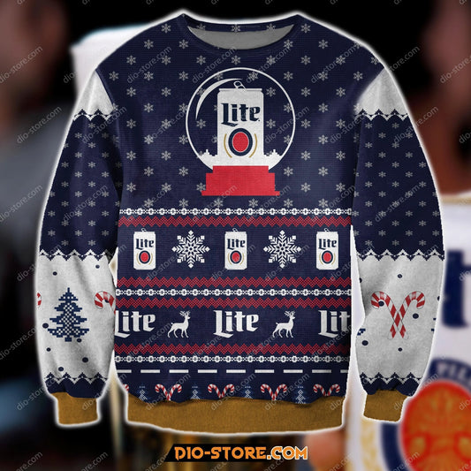 3D Print Knitting Pattern Miller Lite Ugly Christmas Sweater Hoodie All Over Printed