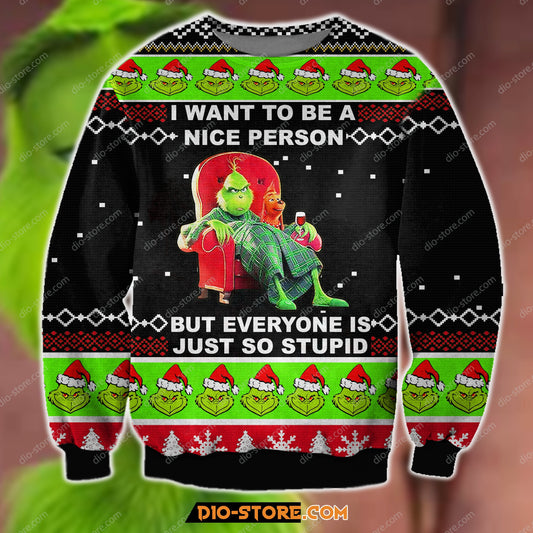 3D Print The Grinch – I Want To Be A Nice Person Ugly Christmas Sweater Hoodie All Over Printed