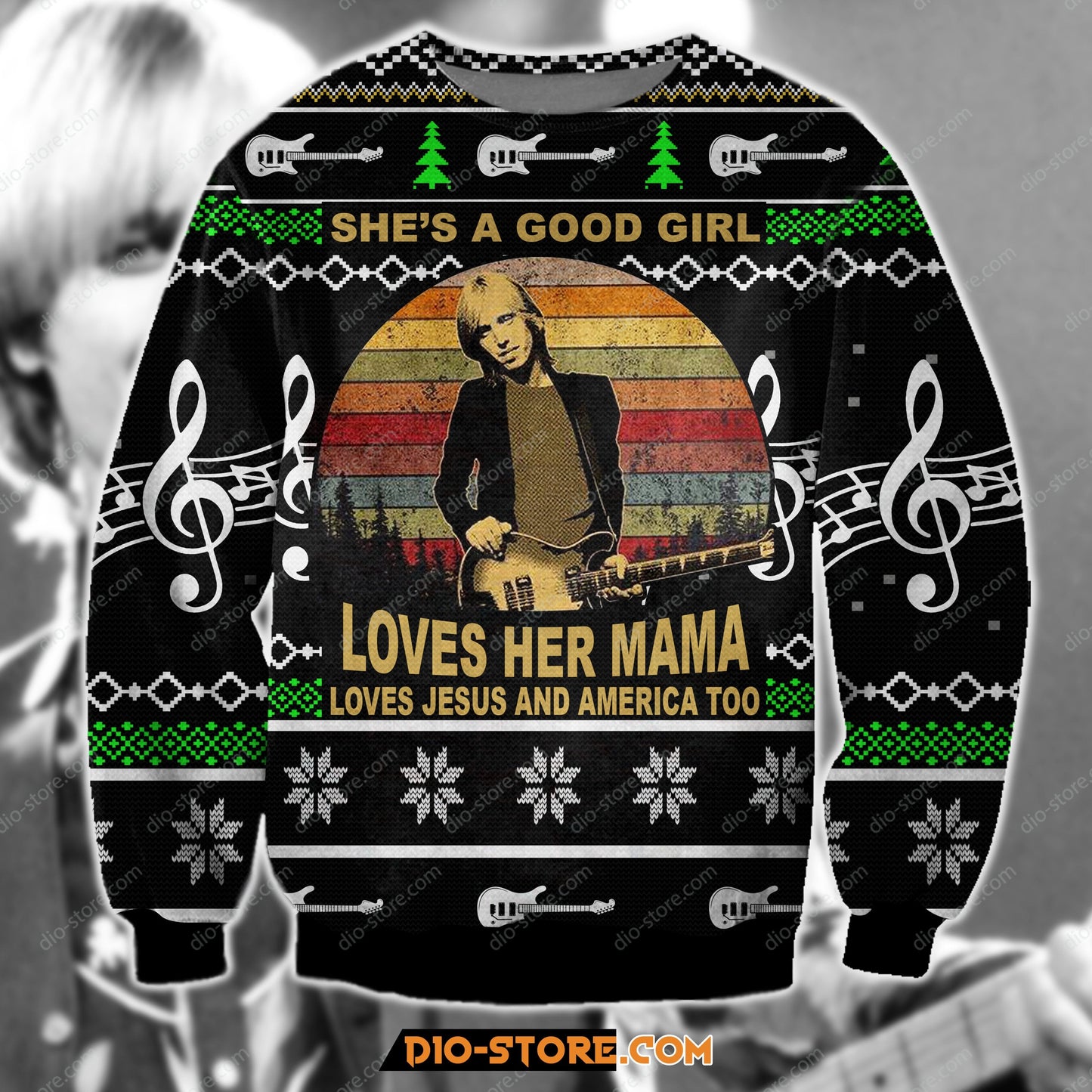 3D Print Knitting Pattern Tom Petty Ugly Christmas Sweater Hoodie All Over Printed