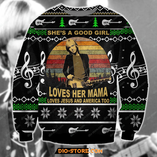 3D Print Knitting Pattern Tom Petty Ugly Christmas Sweater Hoodie All Over Printed
