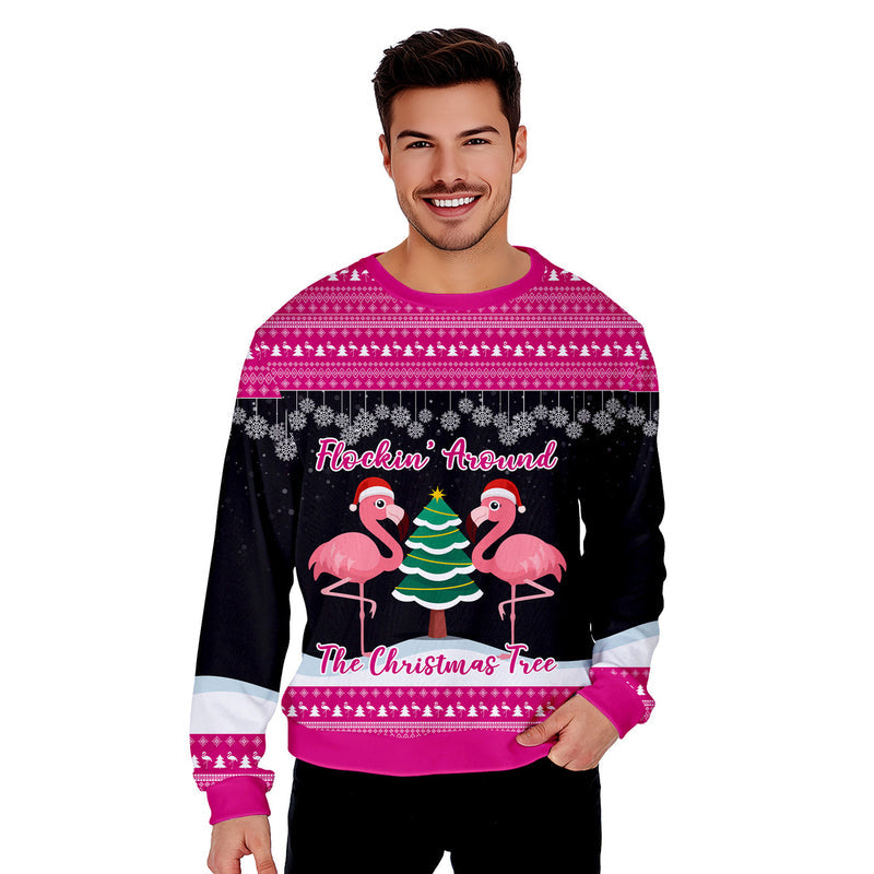 Flocking Around Flamingo Funny Ugly Christmas Sweater