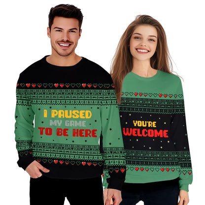 I Paused My Game Funny Ugly Christmas Sweater