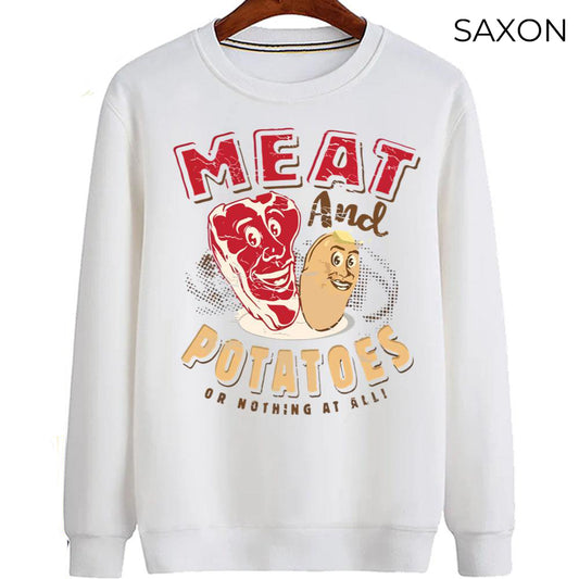 Meat and potatoes, meat eaters, t-shirt, for meat and potato person, meat fan, meat graphic, funny graphic tee, lowbrow, hate veggies. s-4xl Sweater And Sweatshirt Young-sized, Shirt Match SNK 2