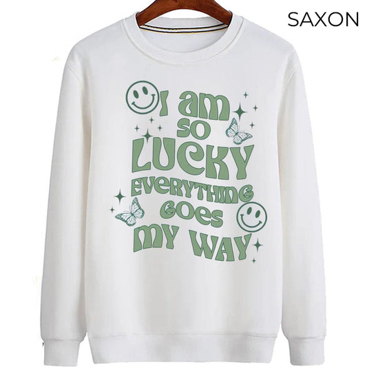 I am So Lucky Everything Goes My Way Sweatshirt, Lucky Girl Syndrome Shirt, Im So Lucky Shirt, Manifestation Graphic Tee, St Patricks Day Sweater And Sweatshirt Young-sized, TSdes