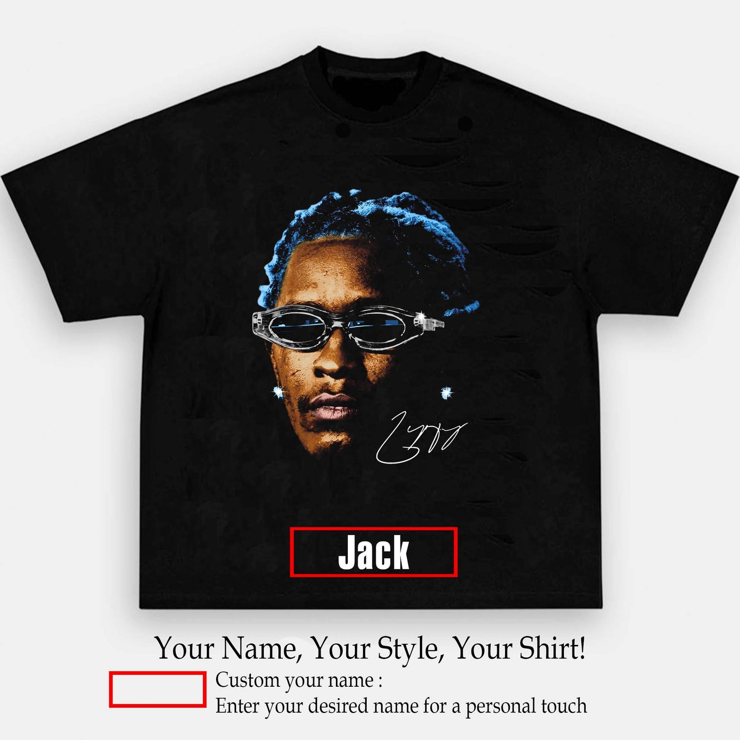 YOUNG THUG BLUE GRAPHIC T-SHIRT | Personalize with Your Name
