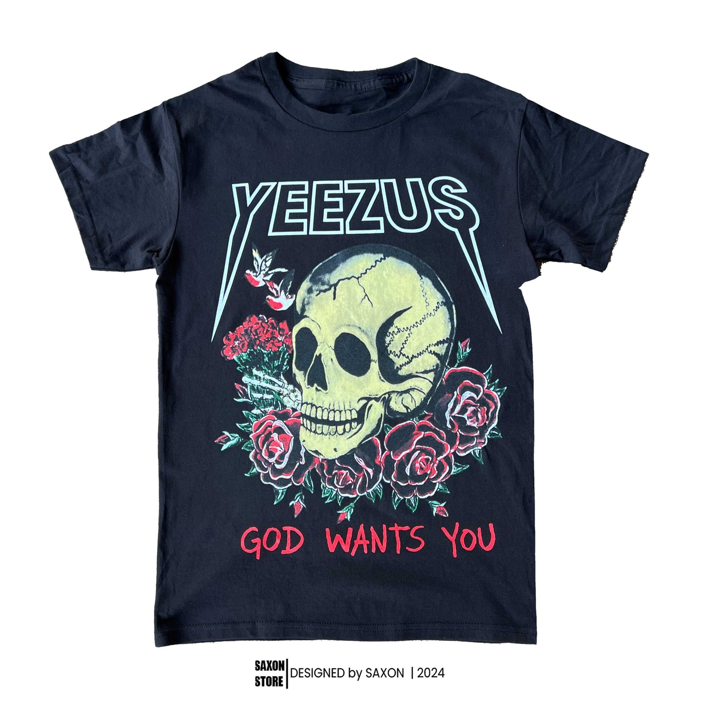 Yeezus Skull Roses Graphic Tee