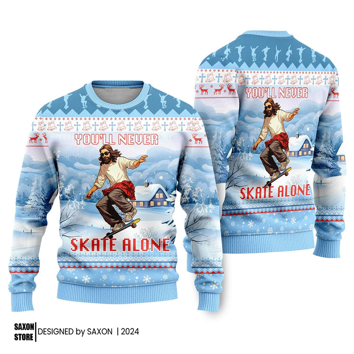 You'll Never Skate Alone Christian Skateboarding Ugly Christmas Sweaters